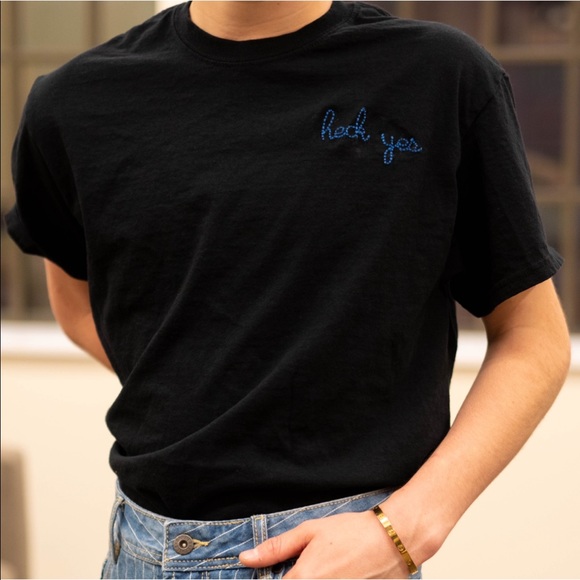 Embroidered “HECK YES” Handmade Tee - Picture 3 of 4